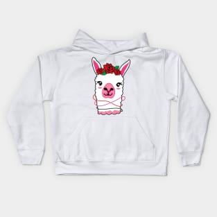 Cute Llama Head with Flower Crown Kids Hoodie